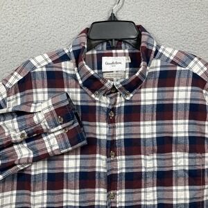 Goodfellow Flannel Shirt Mens XXL Plaid Blue Burgundy Button Down Heritage Woods